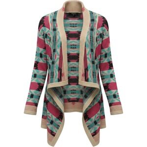 B Sharp Womens Southwestern Geometric Open Front Waterfall Cardigan Sweater Sm